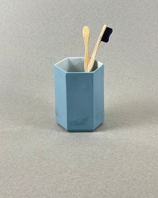 Pot à brosse-à-dent en porcelaine - "Histoire d'eau" - Vert de gris