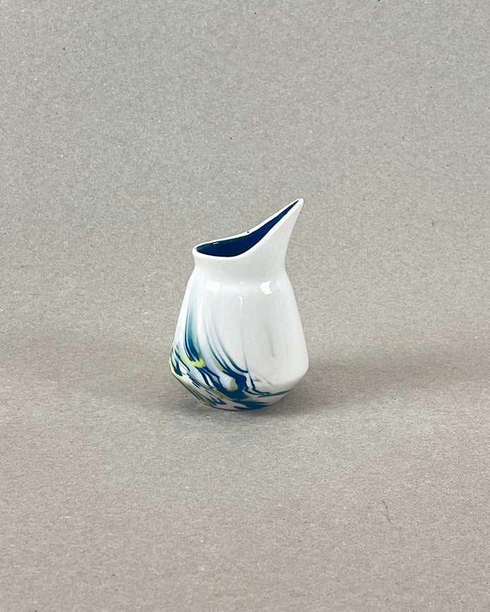 Pot à sirop en porcelaine bleu canard, vert chartreuse et jaune