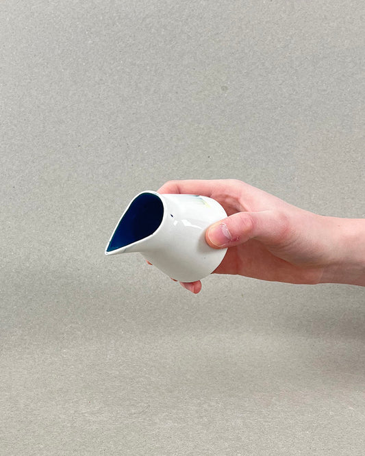 Pot à sirop en porcelaine bleu canard, vert chartreuse et jaune