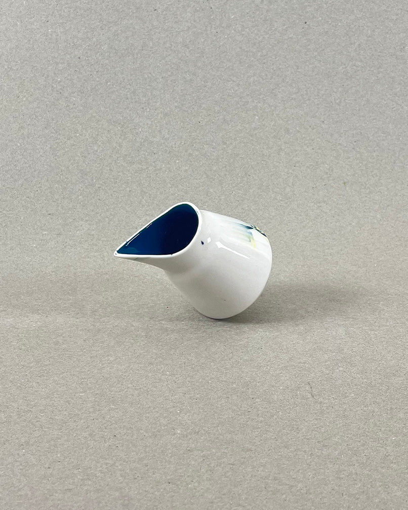 Pot à sirop en porcelaine bleu canard, vert chartreuse et jaune