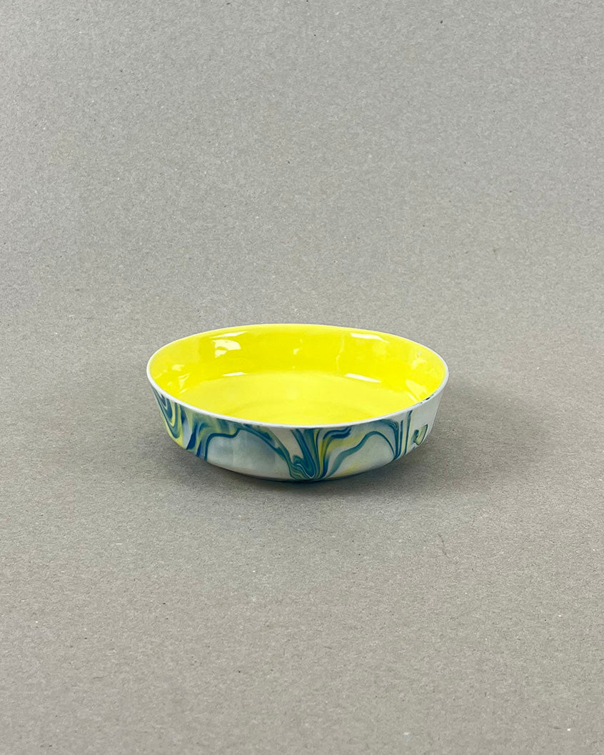 Coupelle en porcelaine - Bleu canard, jaune et vert chartreuse