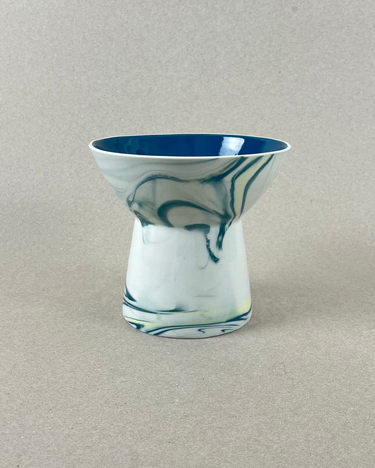 Vase coupelle en porcelaine - Bleu canard et jaune