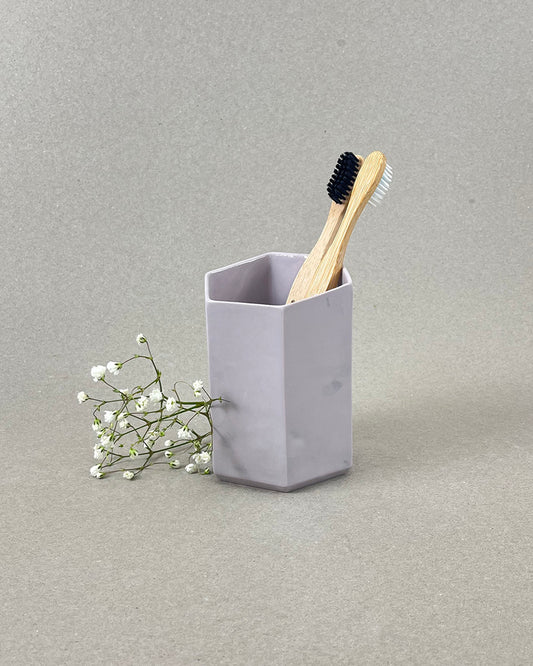 Pot à brosse-à-dent en porcelaine - "Histoire d'eau" - Mauve pâle